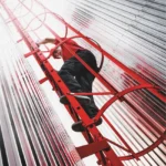 Escalera marina con descanso de fibra de vidrio real